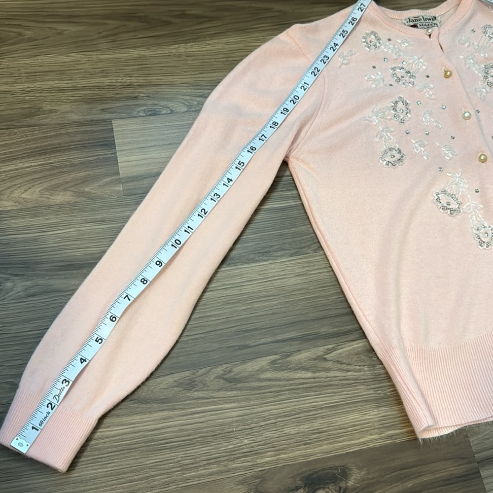 Jane Irwill Vintage Floral Pink Beaded Swarovski Faux Pearl Button Soft Cardigan - Picture 15 of 17